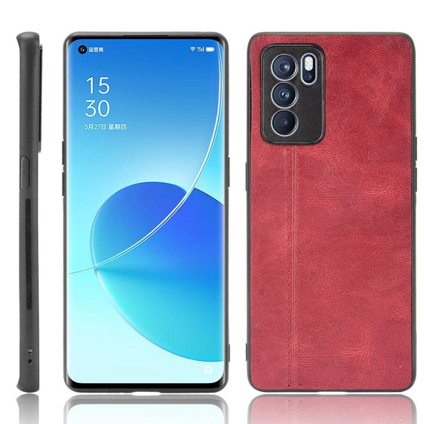 OPPO Reno6 Pro Shockproof Sewing Cow Pattern Skin PC + PU + TPU Case(Red)