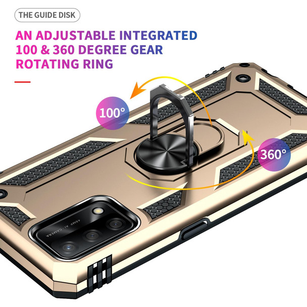 OPPO A74 4G / F19 Shockproof TPU + PC Protective Case with 360 Degree Rotating Holder(Gold)