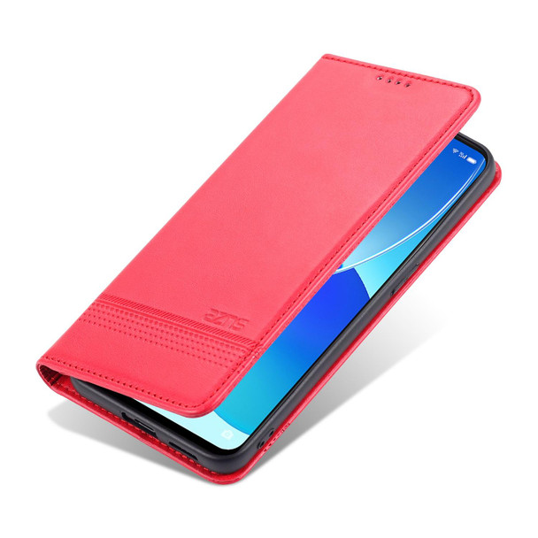 OPPO Reno6 / Reno6 Pro AZNS Magnetic Calf Texture Horizontal Flip Leather Case with Card Slots & Holder & Wallet(Red)