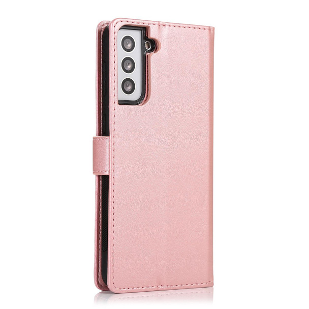 Samsung Galaxy S21 5G Calf Texture 2 in 1 Detachable Magnetic Back Cover Horizontal Flip Leather Case with Holder & Card Slots & Wallet & Photo Frame(Rose Gold)