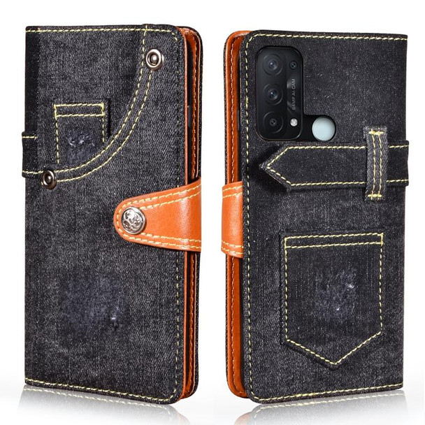 OPPO Reno5 A Japan Version Denim Horizontal Flip Leather Case with Holder & Card Slot & Wallet(Black)