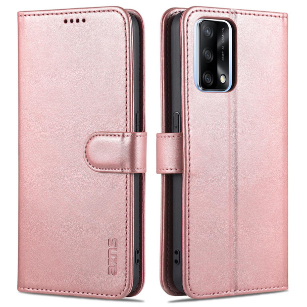 OPPO A74 4G / F19 AZNS Skin Feel Calf Texture Horizontal Flip Leather Case with Card Slots & Holder & Wallet((Rose Gold)