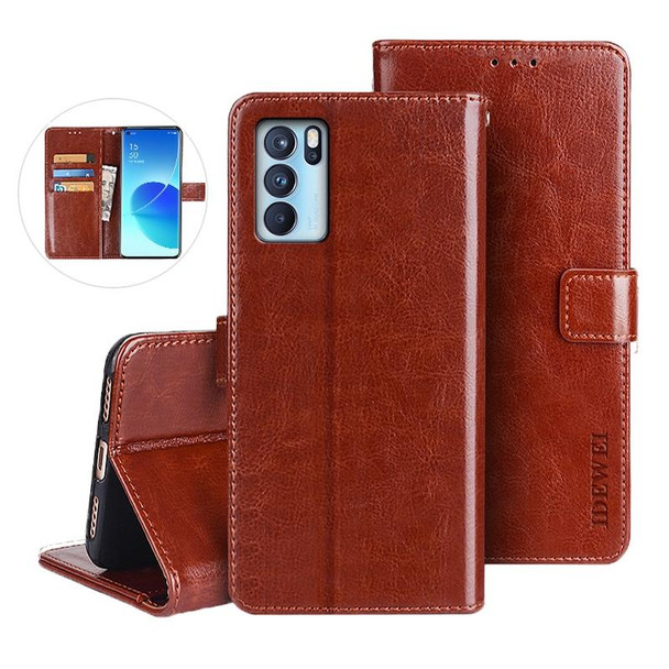 OPPO Reno 6 Pro idewei Crazy Horse Texture Horizontal Flip Leather Case with Holder & Card Slots & Wallet(Rose Red)