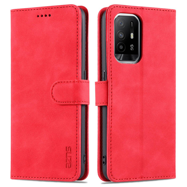 OPPO A94 5G / A95 5G / Reno5Z 5G / F19 Pro+ AZNS Skin Feel Calf Texture Horizontal Flip Leather Case with Card Slots & Holder & Wallet(Red)