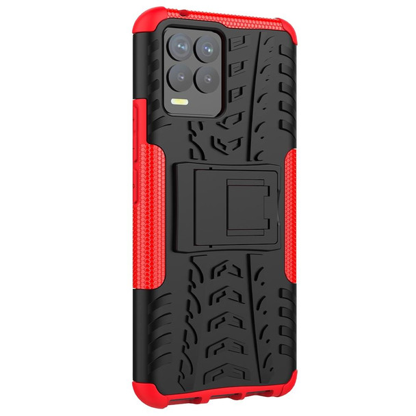 OPPO Realme 8 / 8 Pro Tire Texture Shockproof TPU+PC Protective Case with Holder(Red)