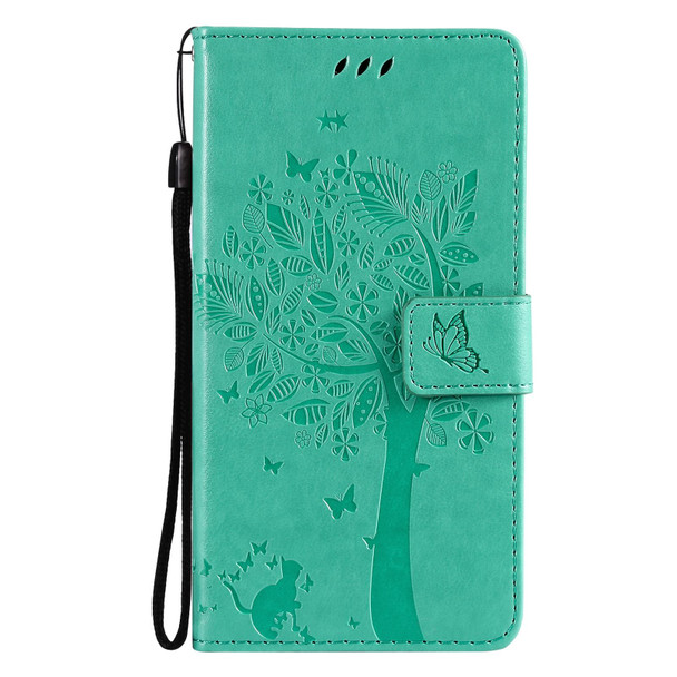 OPPO Find X3 / X3 Pro Tree & Cat Pattern Pressed Printing Horizontal Flip PU Leather Case with Holder & Card Slots & Wallet & Lanyard(Green)