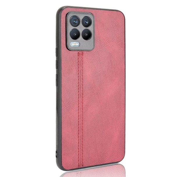 OPPO Realme 8 4G / Realme 8 Pro Shockproof Sewing Cow Pattern Skin PC + PU + TPU Case(Red)