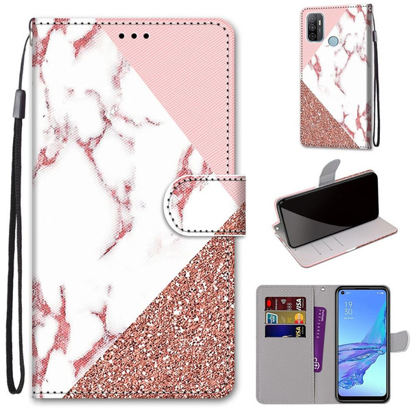 OPPO A53 4G(2020) / A53s / A32 / A33 (2020) Coloured Drawing Cross Texture Horizontal Flip PU Leather Case with Holder & Card Slots & Wallet & Lanyard(Pink Stone Texture)