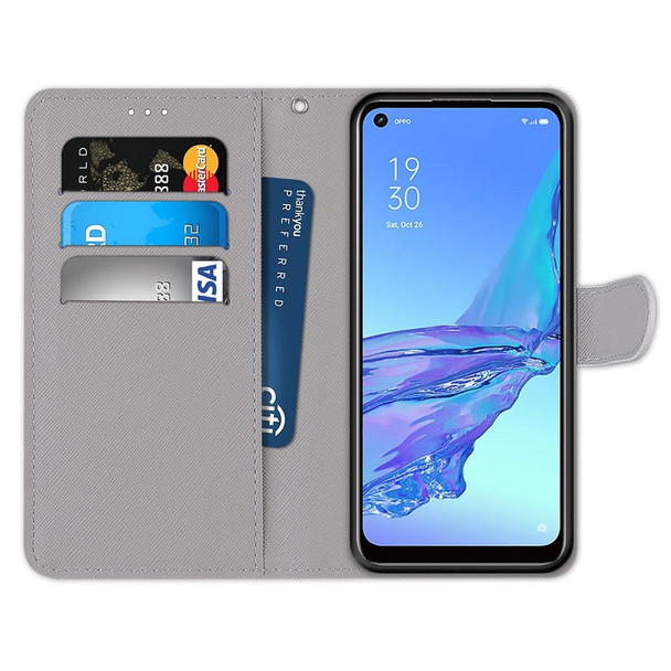 OPPO A53 4G(2020) / A53s / A32 / A33 (2020) Coloured Drawing Cross Texture Horizontal Flip PU Leather Case with Holder & Card Slots & Wallet & Lanyard(Cat Drinking Soda)