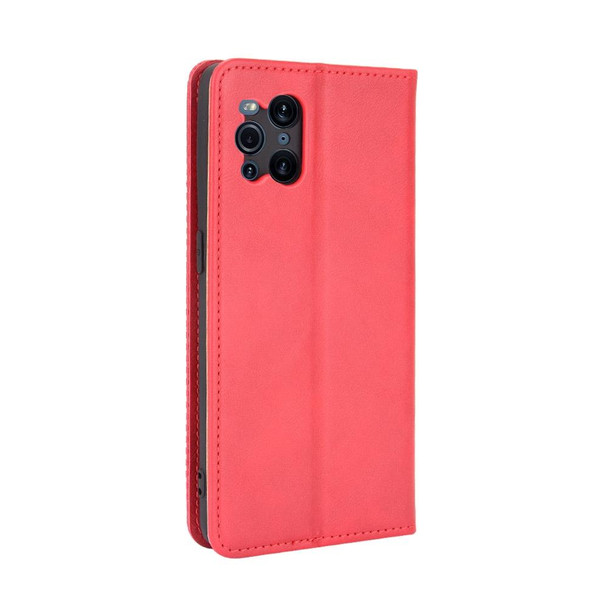 OPPO Find X3 / Find X3 Pro Magnetic Buckle Retro Crazy Horse Texture Horizontal Flip Leather Case with Holder & Card Slots & Photo Frame(Red)