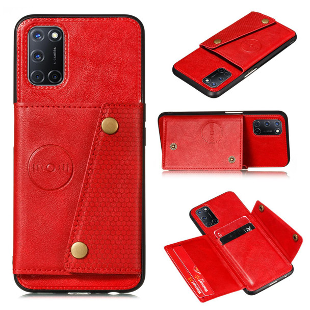 OPPO Realme V11 5G Double Buckle PU + TPU Shockproof Magnetic Protective Case with Card Slots & Holder(Red)