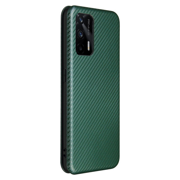 OPPO Realme GT 5G Carbon Fiber Texture Magnetic Horizontal Flip TPU + PC + PU Leather Case with Card Slot(Green)