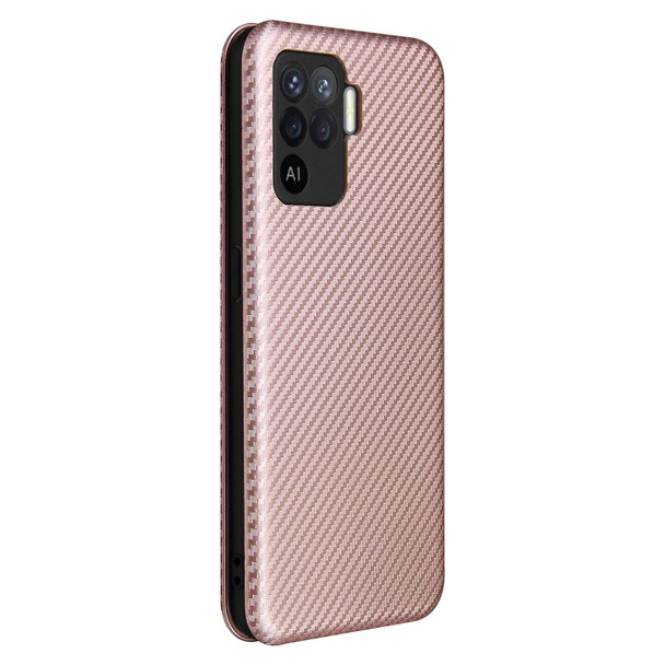 OPPO A94 4G / F19 Pro / Reno5 F Carbon Fiber Texture Magnetic Horizontal Flip TPU + PC + PU Leather Case with Card Slot(Pink)