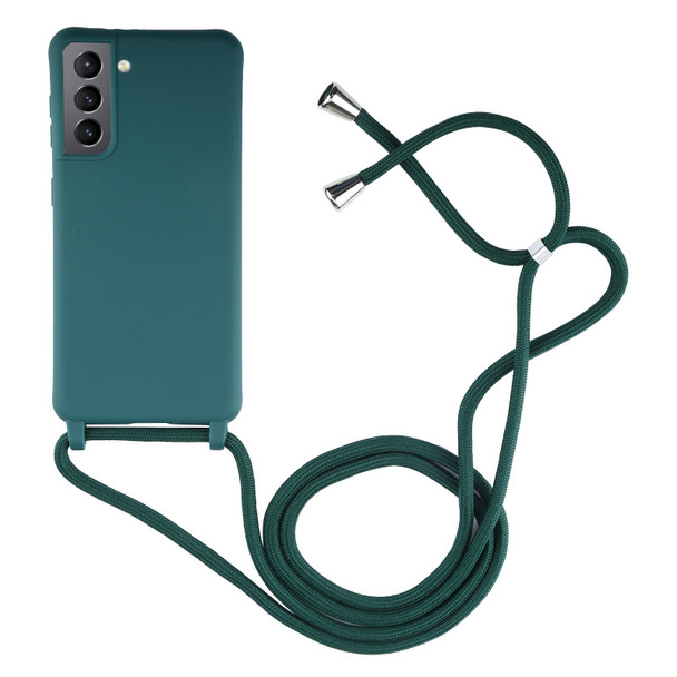 Samsung Galaxy S21 5G Candy Colors TPU Protective Case with Lanyard(Dark Green)
