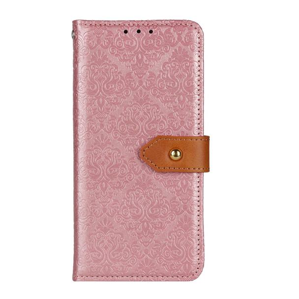 OPPO Reno5 5G European Floral Embossed Copper Buckle Horizontal Flip PU Leather Case with Holder & Card Slots & Wallet & Photo Frame(Pink)