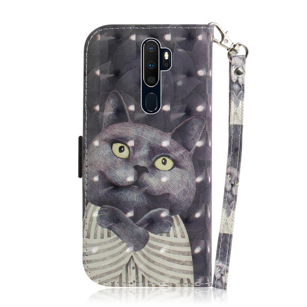 OPPO A9 2020 3D Colored Drawing Horizontal Flip Leather Case with Holder & Card Slots & Wallet & Lanyard(Hug Cat)