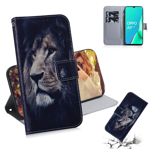 OPPO A11x / A11 / A5 (2020) / A9 (2020) Coloured Drawing Horizontal Flip Leather Case, with Holder & Card Slots & Wallet(Lion)