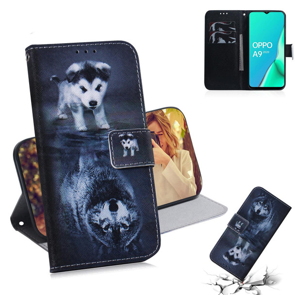 OPPO A11x / A11 / A5 (2020) / A9 (2020) Coloured Drawing Horizontal Flip Leather Case, with Holder & Card Slots & Wallet(Wolf and Dog)