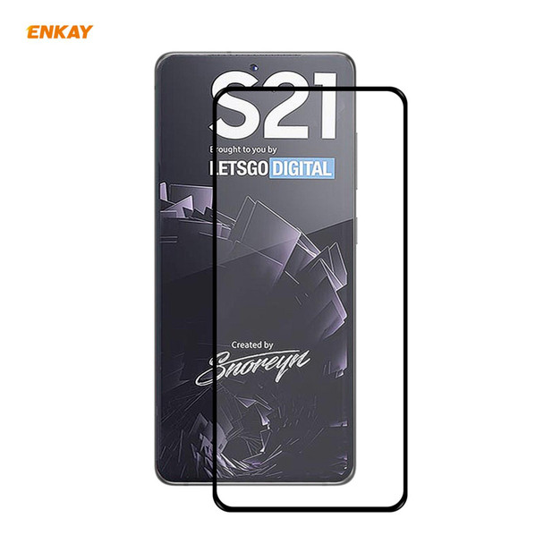 1 PCS - Samsung Galaxy S21 5G ENKAY Hat-Prince Full Glue 0.26mm 9H 2.5D Tempered Glass Full Coverage Film Support Fingerprint Unlock