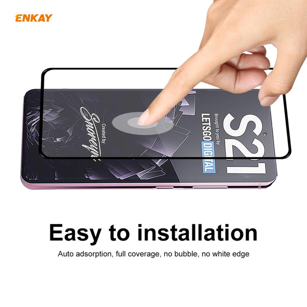10 PCS - Samsung Galaxy S21 5G ENKAY Hat-Prince Full Glue 0.26mm 9H 2.5D Tempered Glass Full Coverage Film Support Fingerprint Unlock