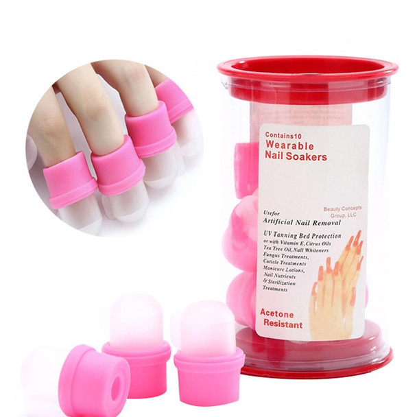 10 PCS Wearable Nail Soakers Polish Remover Soak Cap Nail Art Tool Set for Acrylic Nail(Pink)