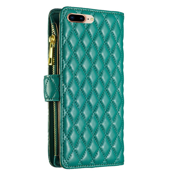 Diamond Lattice Zipper Wallet Leatherette Flip Phone Case - iPhone 7 Plus / 8 Plus(Green)