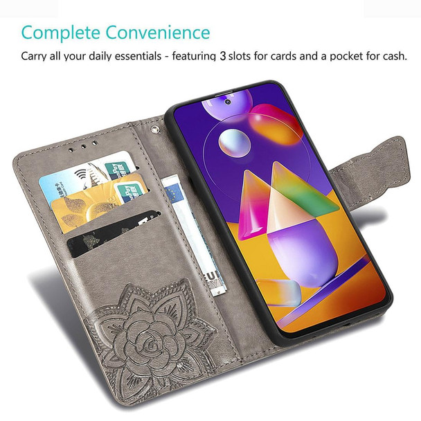 OPPO Realme C12 Butterfly Love Flower Embossed Horizontal Flip Leather Case with Holder & Card Slots & Wallet & Lanyard(Blue)