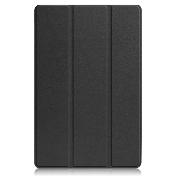 Lenovo Tab P12 Pro 12.6 Three-folding Holder Custer Texture Leather Tablet Case(Black)