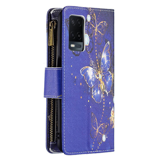 OPPO A54 4G/A55 5G Colored Drawing Pattern Zipper Horizontal Flip Leather Case with Holder & Card Slots & Wallet(Purple Butterfly)