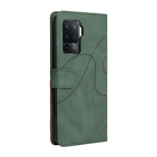 OPPO A94 5G / 4G / F19 Pro / A95 5G Dual-color Splicing Horizontal Flip PU Leather Case with Holder & Card Slots & Wallet(Green)