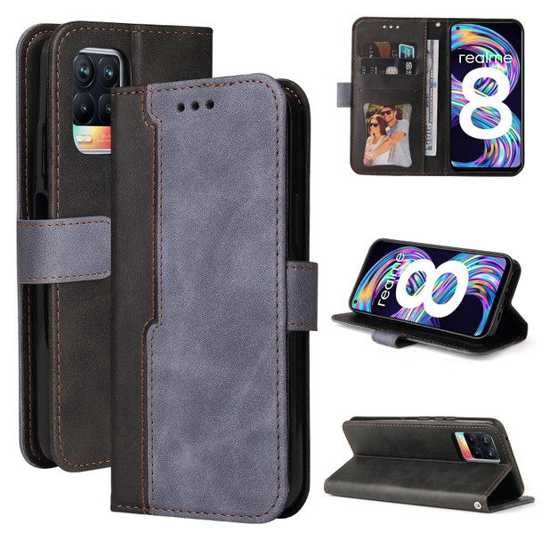 OPPO Realme 8 / 8 Pro Business Stitching-Color Horizontal Flip PU Leather Case with Holder & Card Slots & Photo Frame & Lanyard(Grey)