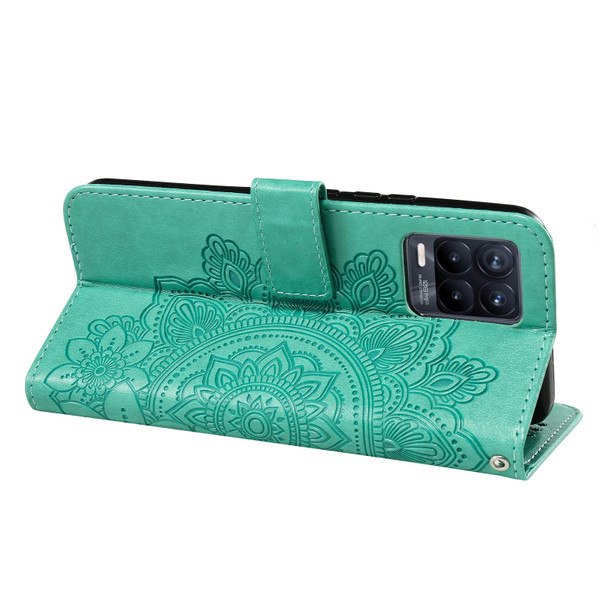 OPPO Realme 8 / Realme 8 Pro 7-petal Flowers Embossing Pattern Horizontal Flip PU Leather Case with Holder & Card Slots & Wallet & Photo Frame(Green)