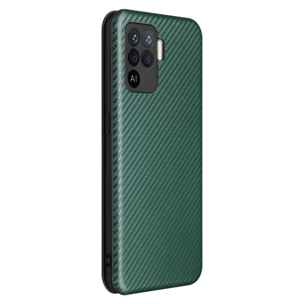 OPPO A94 4G / F19 Pro / Reno5 F Carbon Fiber Texture Magnetic Horizontal Flip TPU + PC + PU Leather Case with Card Slot(Green)