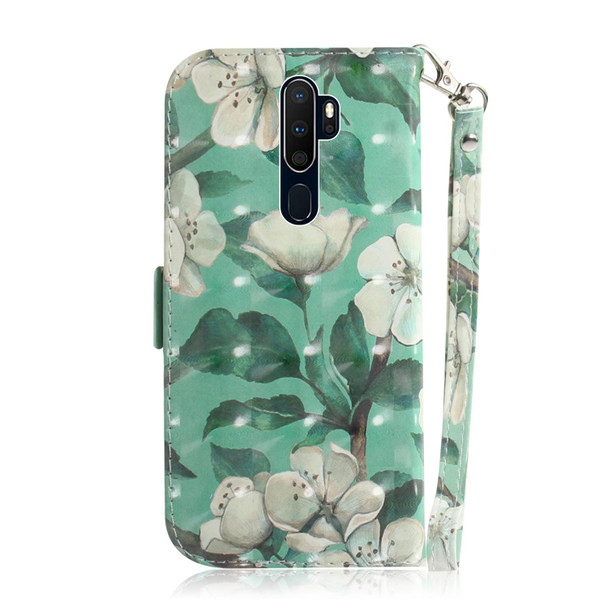 OPPO A5 2020 3D Colored Drawing Horizontal Flip Leather Case with Holder & Card Slots & Wallet & Lanyard(Watercolor Flower)
