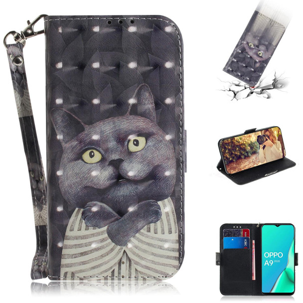 OPPO A11 3D Colored Drawing Horizontal Flip Leather Case with Holder & Card Slots & Wallet & Lanyard(Hug Cat)