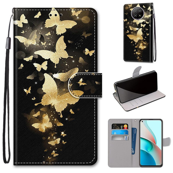 Xiaomi Redmi Note 9T / Note 9 5G Coloured Drawing Cross Texture Horizontal Flip PU Leather Case with Holder & Card Slots & Wallet & Lanyard(Golden Butterfly Group)