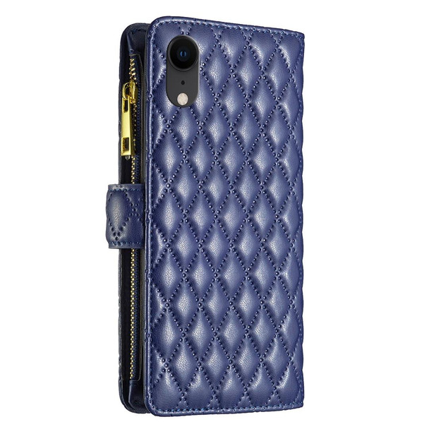 Diamond Lattice Zipper Wallet Leatherette Flip Phone Case - iPhone XR(Blue)