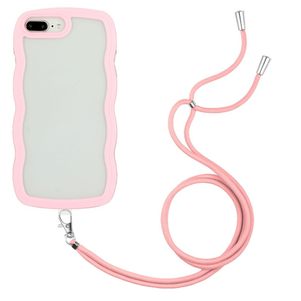 Lanyard Candy Color Wave TPU Clear PC Phone Case - iPhone 8 Plus / 7 Plus(Pink)