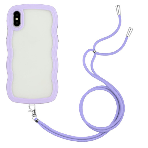 Lanyard Candy Color Wave TPU Clear PC Phone Case - iPhone XS Max(Purple)