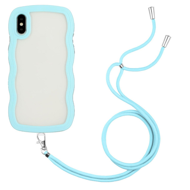 Lanyard Candy Color Wave TPU Clear PC Phone Case - iPhone X / XS(Blue)