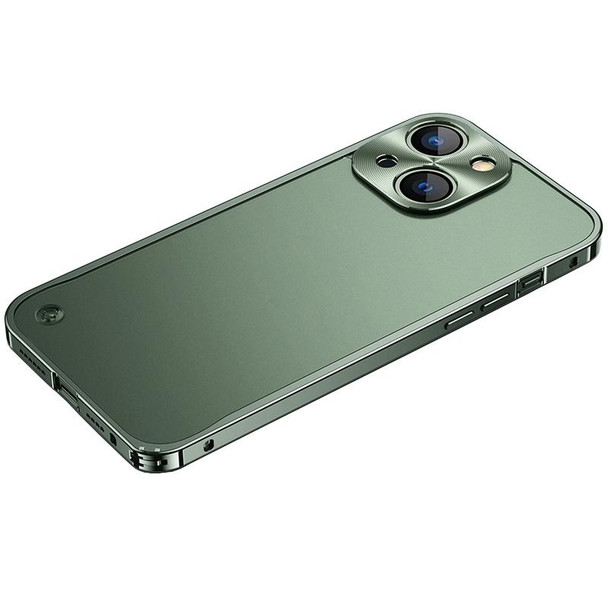 Metal Frame + Frosted PC Phone Case - iPhone 14(Dark Green)