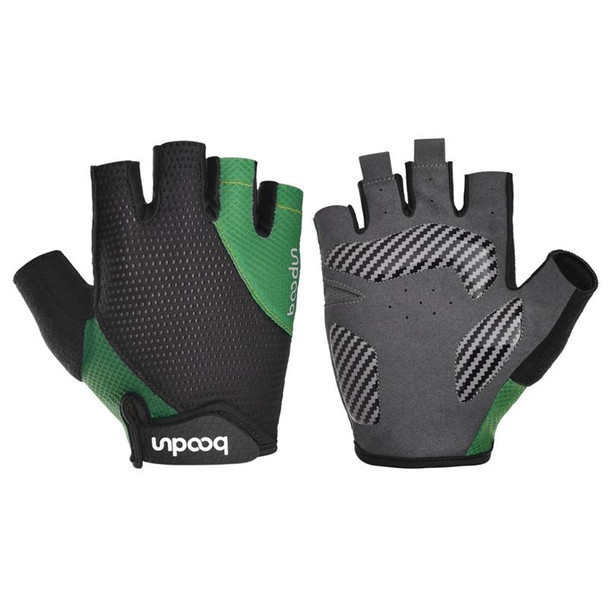 BOODUN 1408 4D Silicone Shock Absorbing Half Finger Breathable Bicycle Outdoor Riding Gloves, Size:XL(Black and Green)