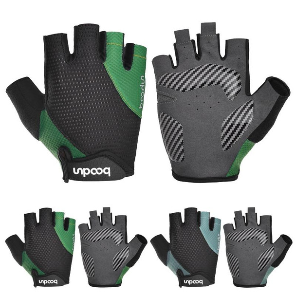 BOODUN 1408 4D Silicone Shock Absorbing Half Finger Breathable Bicycle Outdoor Riding Gloves, Size:XL(Black and Green)