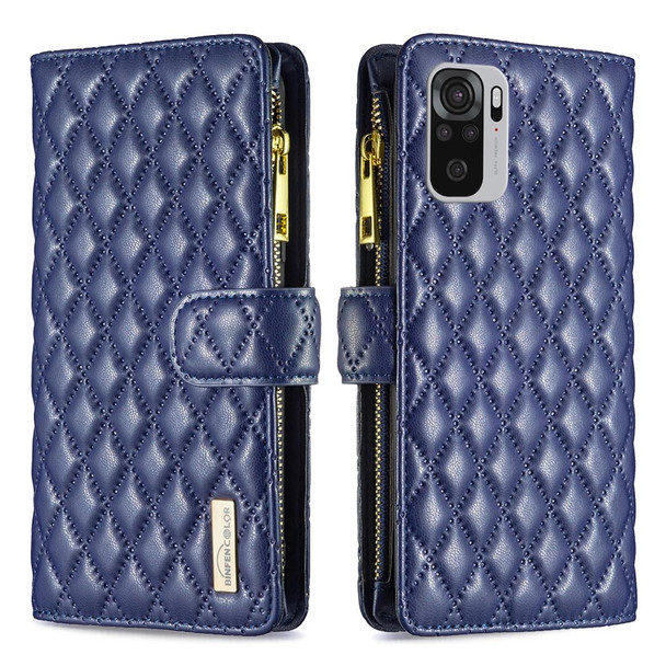 Xiaomi Redmi Note 10 4G / 10S Diamond Lattice Zipper Wallet Leather Flip Phone Case(Blue)