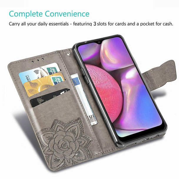 Galaxy A20S Butterfly Love Flower Embossed Horizontal Flip Leather Case with Bracket / Card Slot / Wallet / Lanyard(Gray)