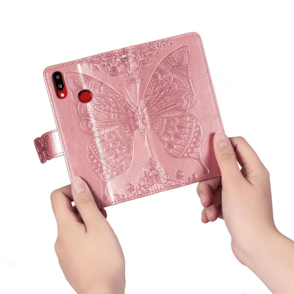 Galaxy A10s Butterfly Love Flowers Embossing Horizontal Flip Leather Case with Holder & Card Slots & Wallet & Lanyard(Rose Gold)