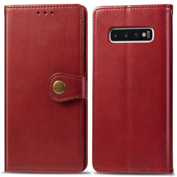 Retro Solid Color Leather Buckle Mobile Phone Protection Leather Case with Photo Frame & Card Slot & Wallet & Bracket Function for Galaxy S10 Plus(Red)