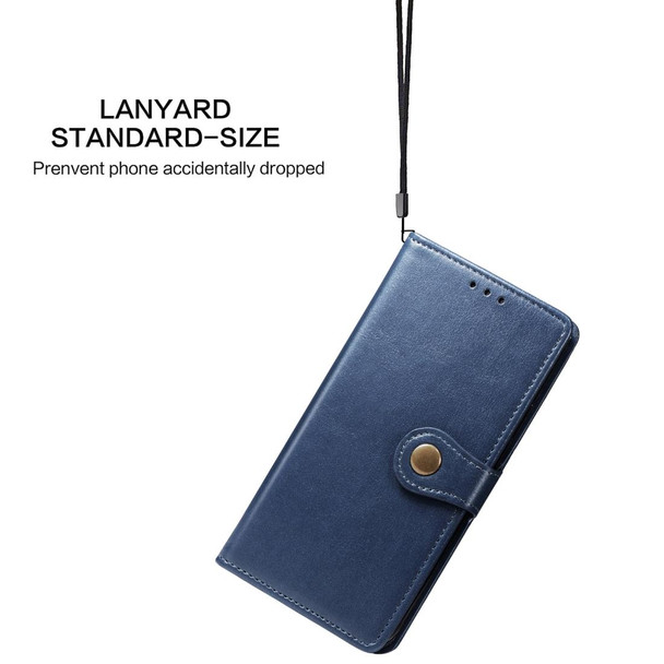 Retro Solid Color Leather Buckle Mobile Phone Protection Leather Case with Photo Frame & Card Slot & Wallet & Bracket Function for Galaxy S10(Blue)