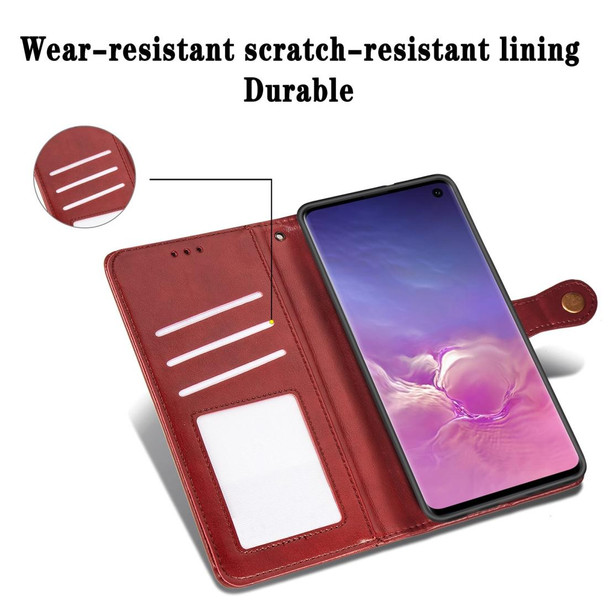 Retro Solid Color Leather Buckle Mobile Phone Protection Leather Case with Photo Frame & Card Slot & Wallet & Bracket Function for Galaxy S10(Red)