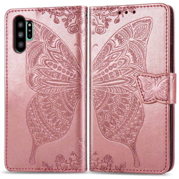 Butterfly Love Flowers Embossing Horizontal Flip Leatherette Case - Galaxy Note10+ with Holder & Card Slots & Wallet & Lanyard(Rose gold)